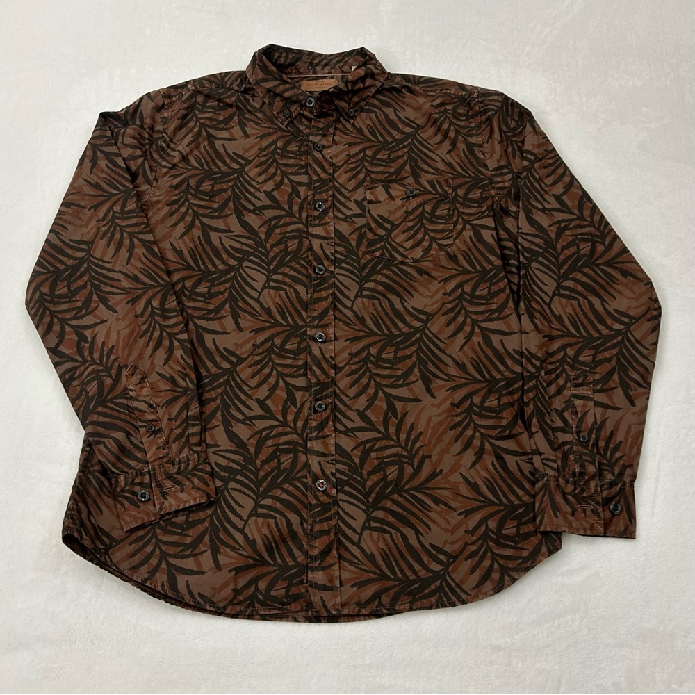 Original Weatherproof Vintage Brown Palm Floral Longsleeve Button Up Shirt Men M